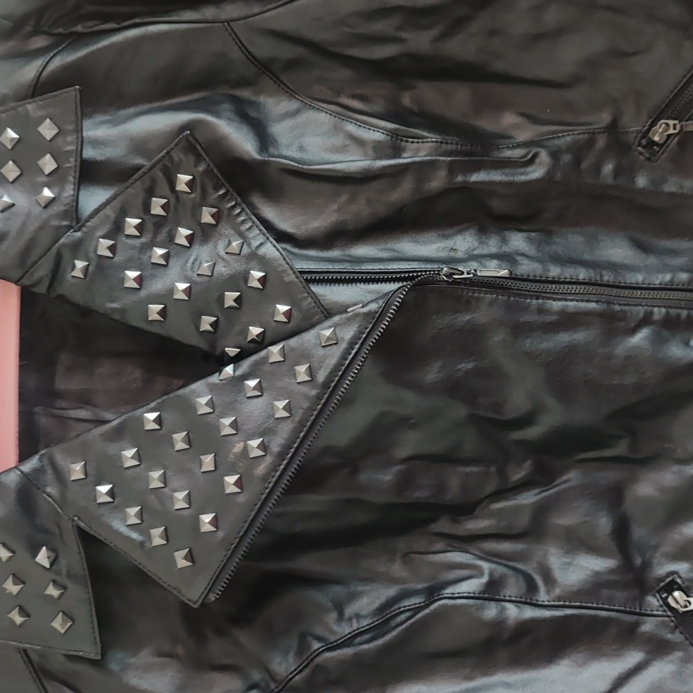 Jessica London Black Studded Leather Jacket Woman's Size 24 - Picture 4 of 9